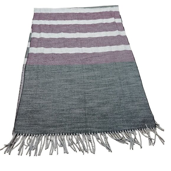 Calvin Klein Gray Striped Fringe Blanket Scarf - Picture 4 of 7